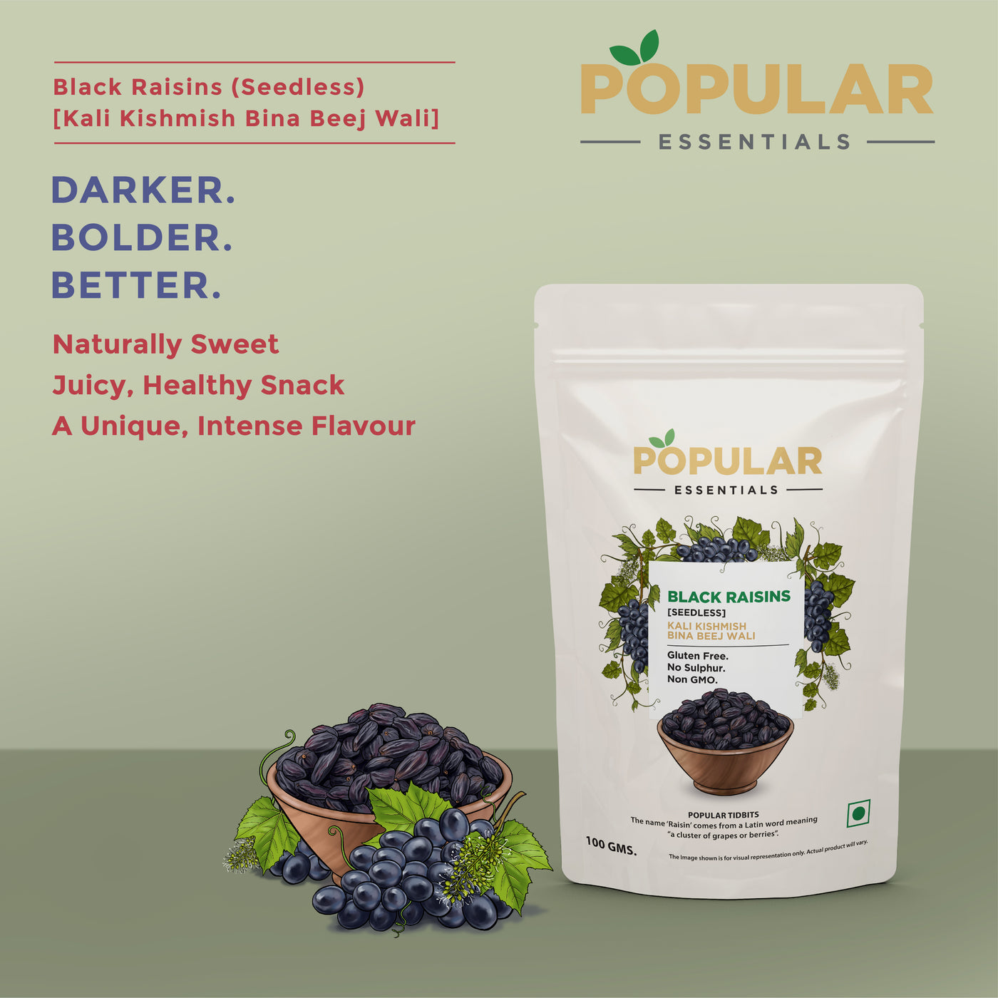 Essentials Afghani Black Seedless Raisins (Kishmish)