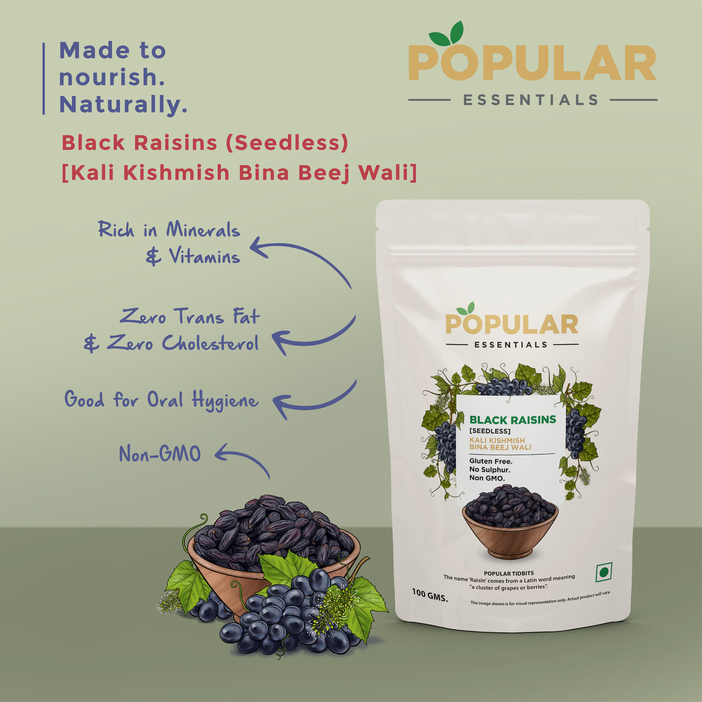 Essentials Afghani Black Seedless Raisins (Kishmish)