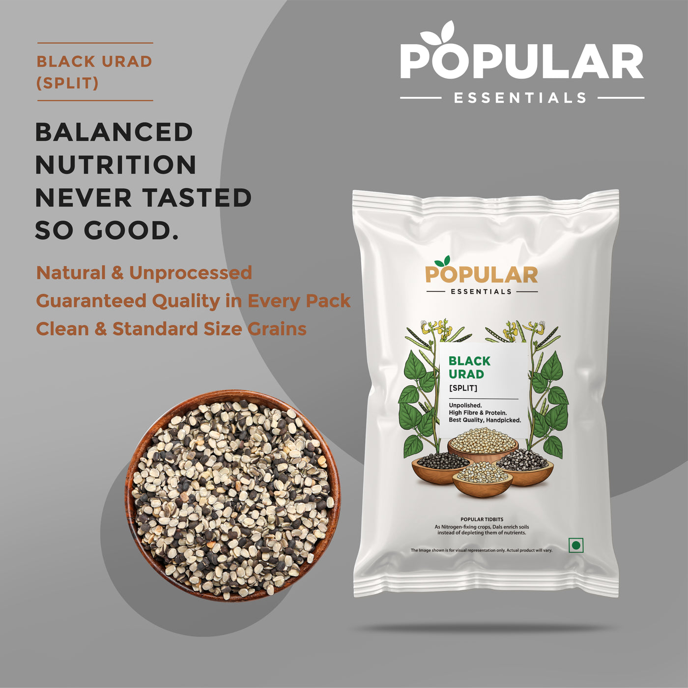Essentials Black Urad Chilka (Black Lentil)
