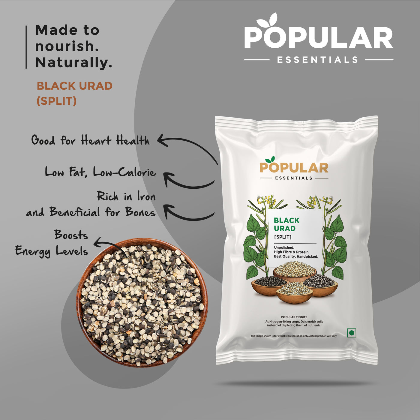 Essentials Black Urad Chilka (Black Lentil)