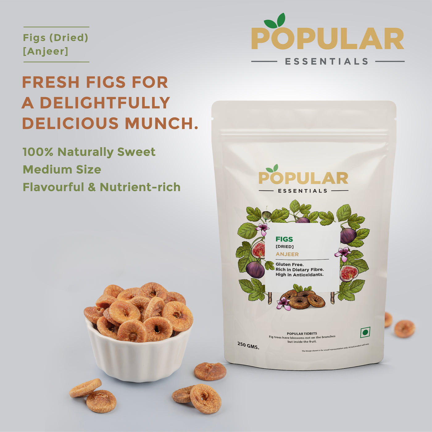 Popular Essentials Dried Anjeer (Fig), 250 gm