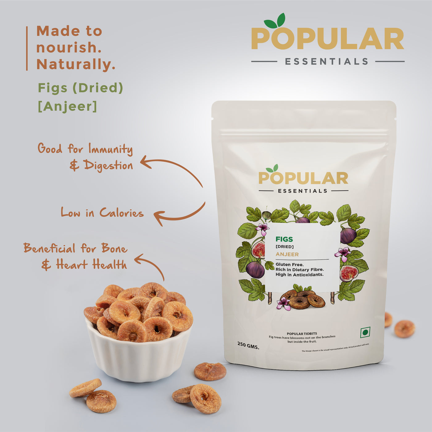 Popular Essentials Dried Anjeer (Fig), 250 gm