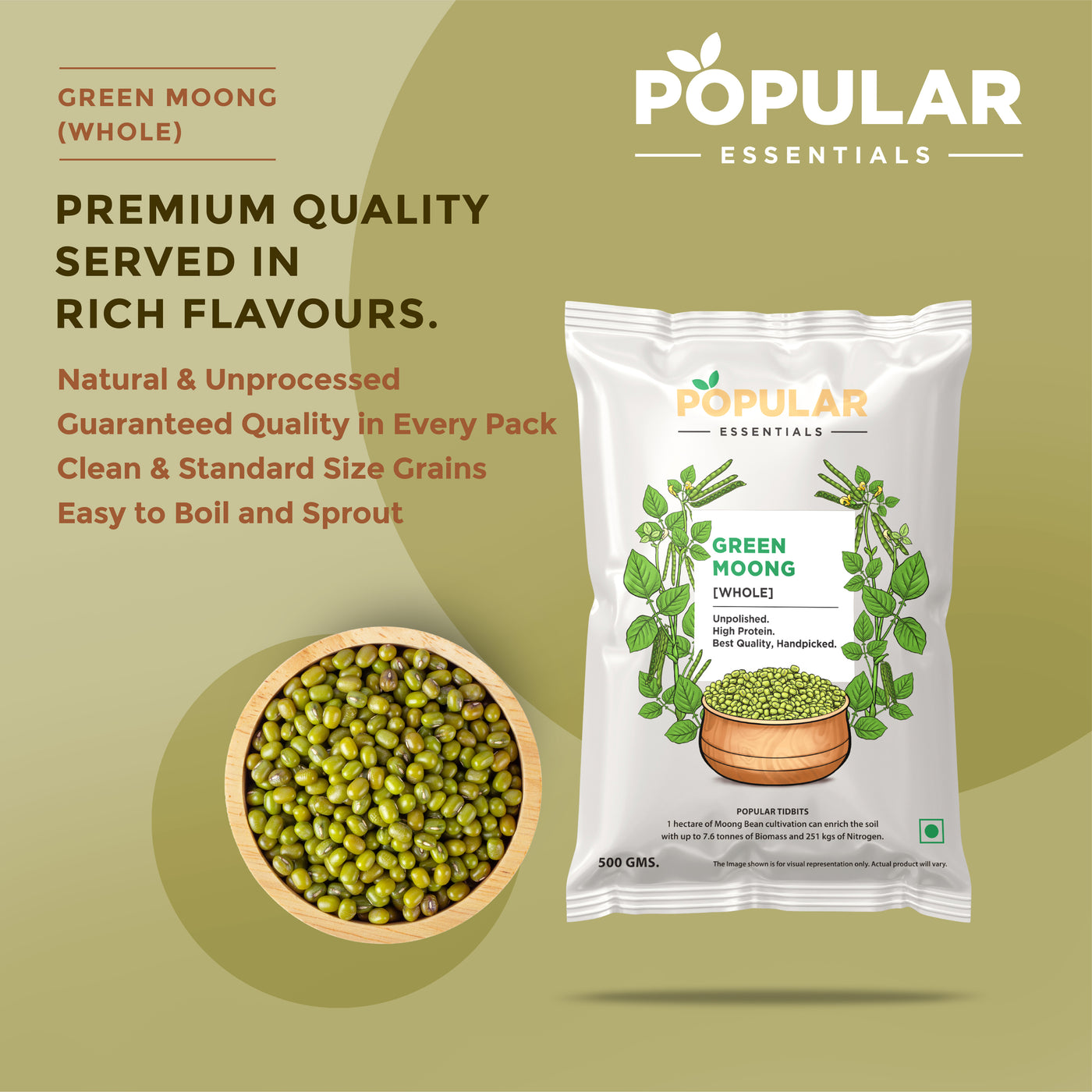 Essentials Premium Green Moong (Whole)