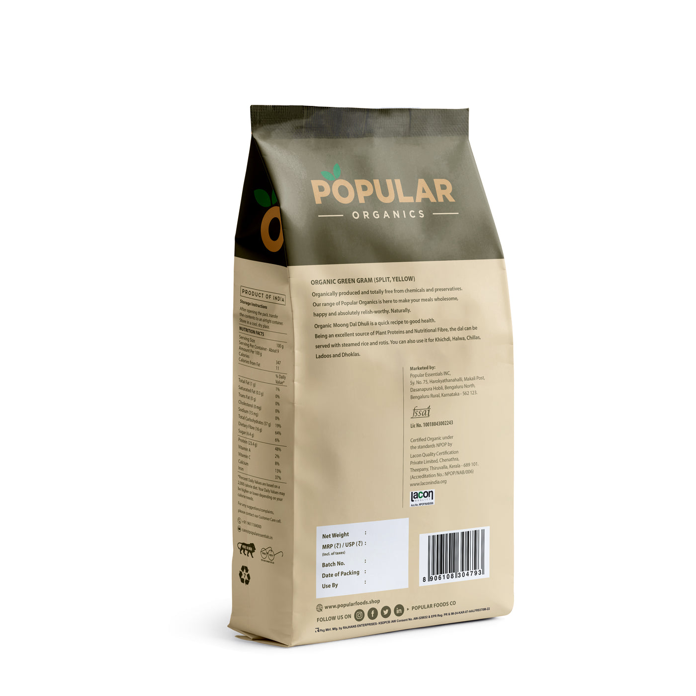 Organics Moong Dal Split  (Moong Dhuli)